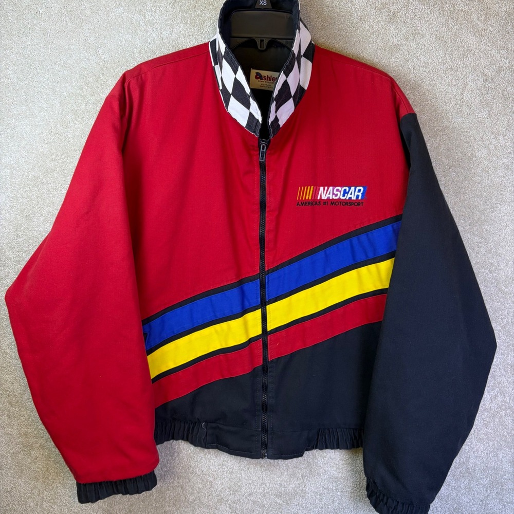 Ashley NASCAR Racing Jacket Mens Large Red Black 1995 Vintage USA Made Bomber